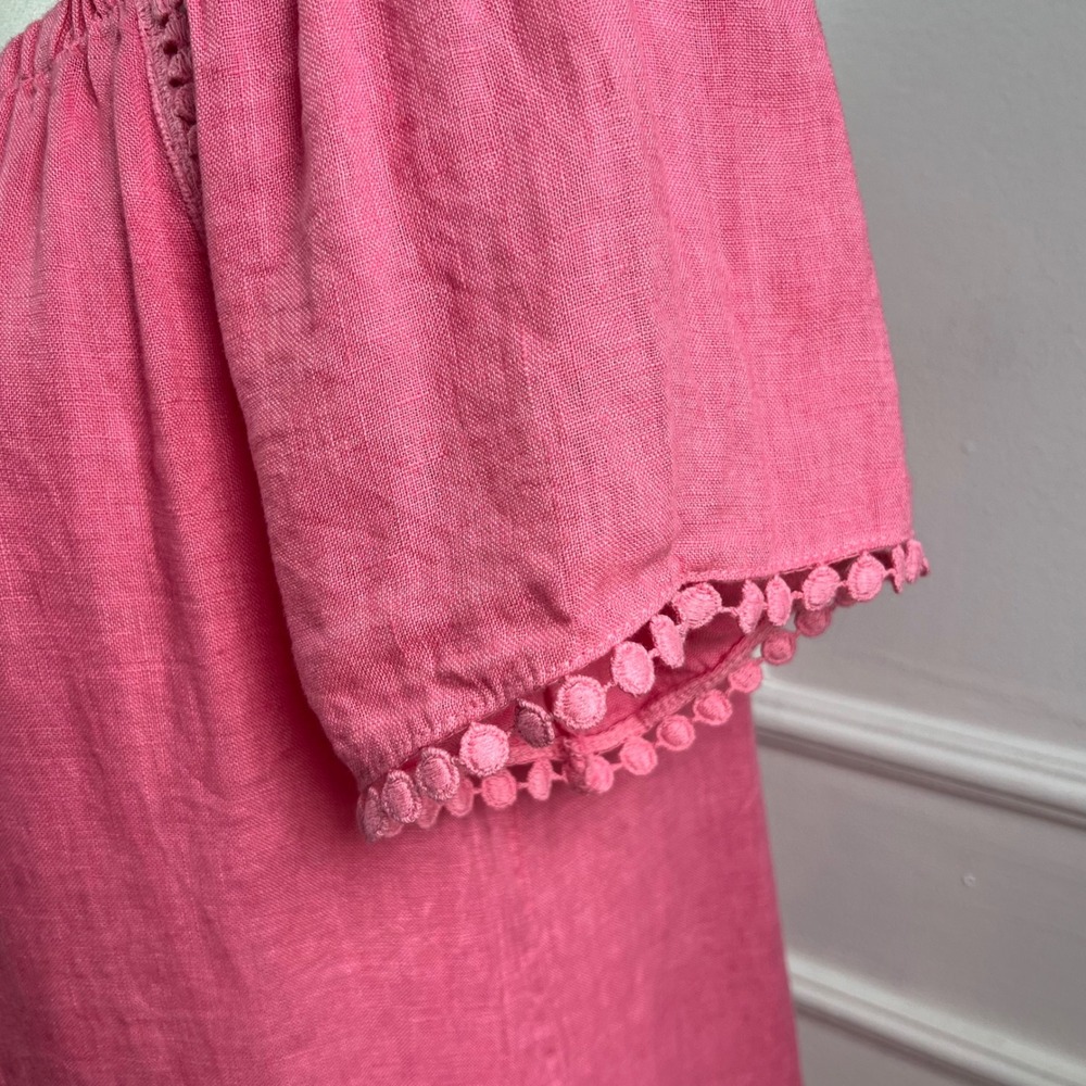 Anthropologie Luisa Perla Linen Dress Italy Coral Pink Eyelet Lace Womens Size M - Picture 6 of 10